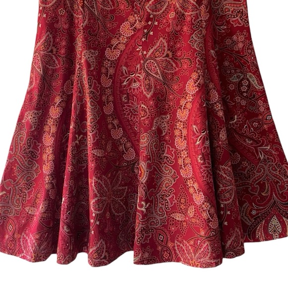 LIZ & CO | NWOT PAISLEY MIDI SKIRT PURE COTTON BOHO FLARED LINED RICH RED | 16 - Picture 3 of 8